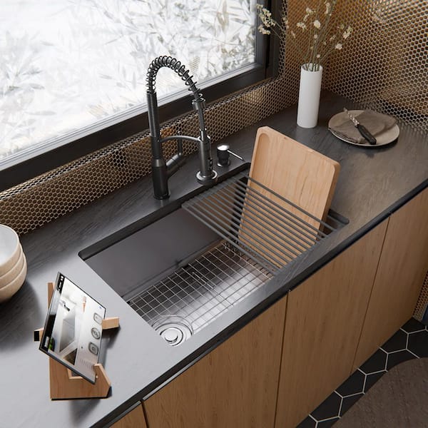 Fusion Workstation Undermount 27 in. x 18 in. Stainless Steel Single Bowl Kitchen Sink