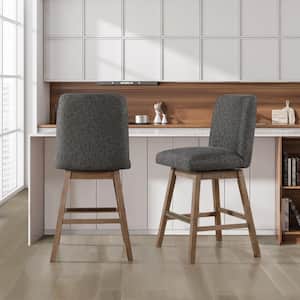 Finley 30 in. Swivel Wood Barstool 2-Pack in Charcoal Fabric