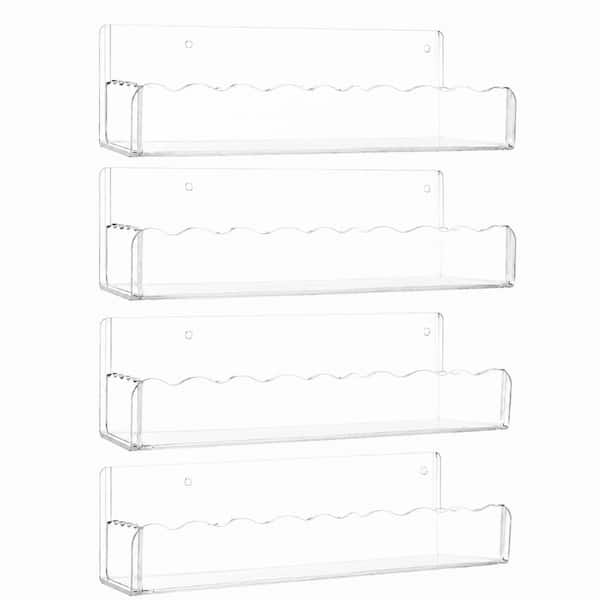 4 Shelf Clear PMMA Wall Mounted Spice Rack Set with Adhesive or Screw Mount 10 in Spice Organizer