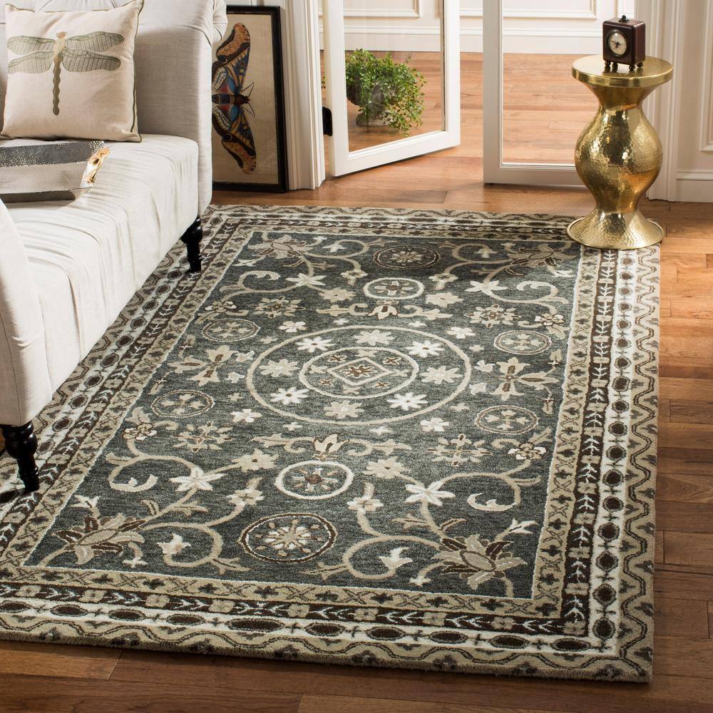 Handmade Gray Wool 5' x 5' Tufted Square Rug