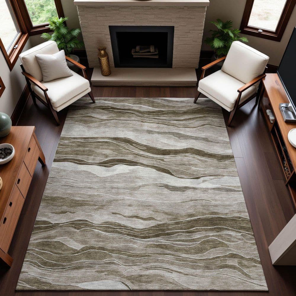 Mayfield Premium Machine Washable Abstract AMF1246 Brown 3 ft. x 5 ft. Area Rug price history on PriceWatchPro