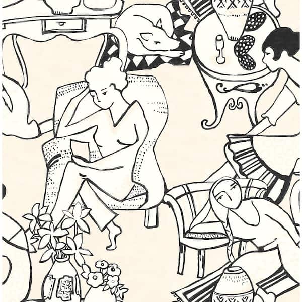NuWallpaper Illustrative Beige Leisure Ladies Novelty Peel and Stick Wallpaper Sample