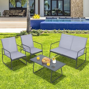 4-Piece Metal Patio Conversation Set Outdoor Table Garden