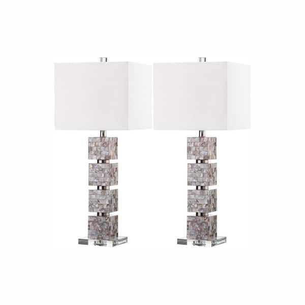 SAFAVIEH Rafferty 30.5 in. Cream Mosaic Tile Table Lamp with White Shade (Set of 2)