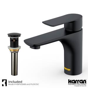 Kayes Single Handle Single Hole Bathroom Faucet with Matching Pop-Up Drain in Matte Black
