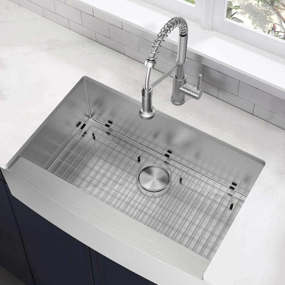 33-Inch Brushed Stainless Steel Farmhouse Apron-Front Kitchen Sink