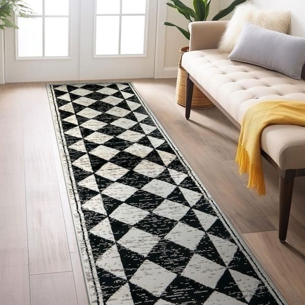 Geometric Bohemian Area Rug Black 2 ft. 3 in. x 8 ft. Runner Rug