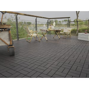 1 ft. x 1 ft. Patio Plastic Interlocking Square Waterproof Deck Tile in Dark Gray (44-Pack) for Poolside Backyard