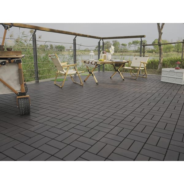 Unbranded 1 ft. x 1 ft. Patio Plastic Interlocking Square Waterproof Deck Tile in Dark Gray (44-Pack) for Poolside Backyard