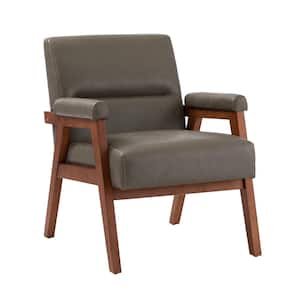 Eckard 26 in. Gray Tufted Faux Leather Arm Chair