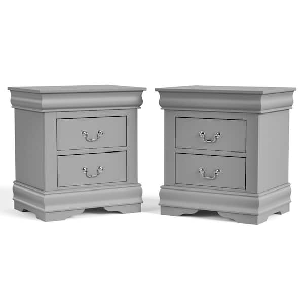 Burkhart II Gray 2-Drawer 21.5 in. W Nightstand with Bracketed Feet (Set of 2)