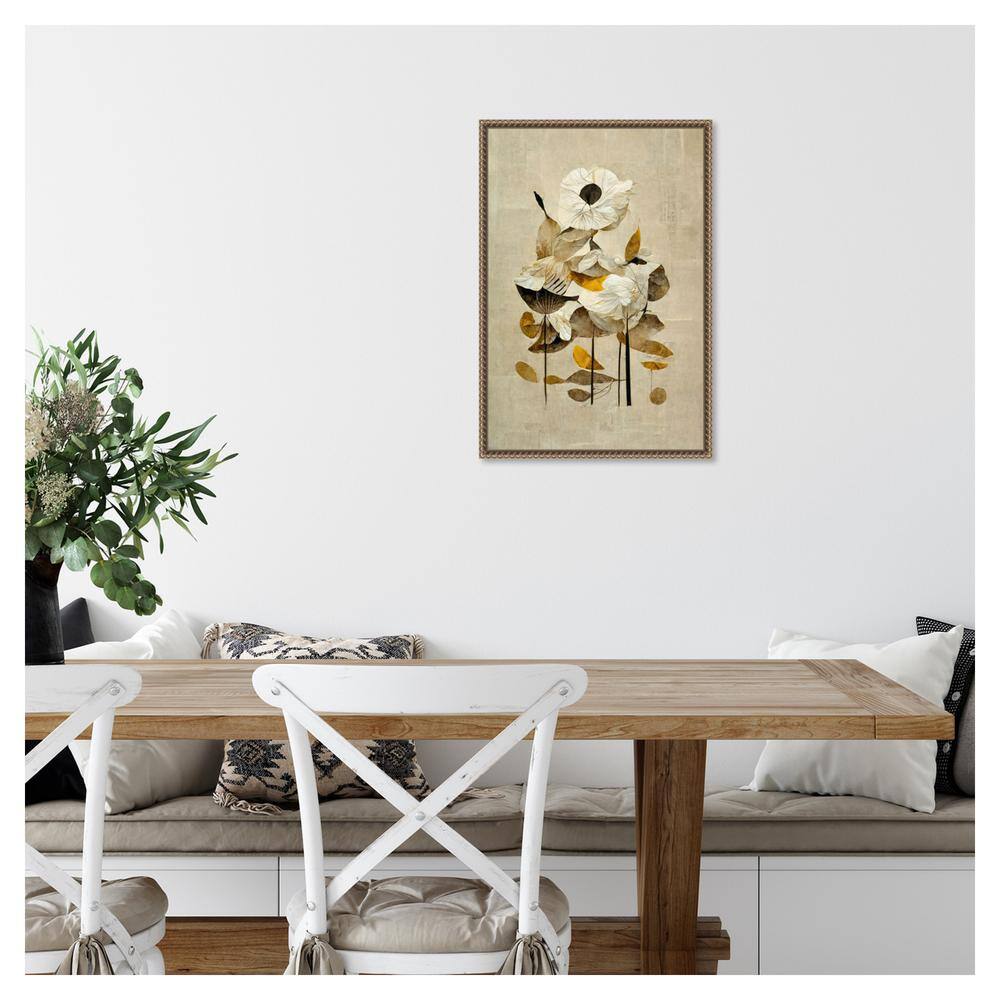 Sylvie Beaded Bronze Framed Abstract Floral Canvas Art