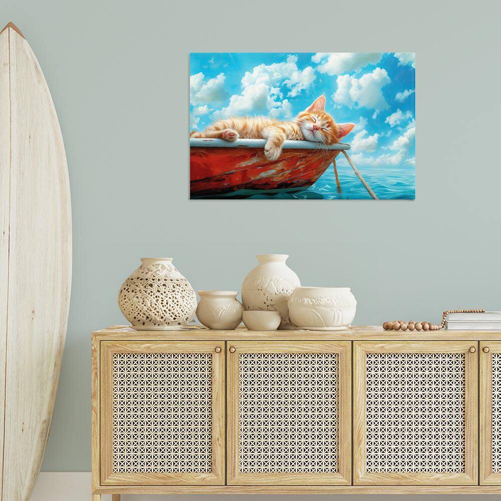 Sleeping Cat on Boat by Parable Visions Unframed Animal Graphic Art Print 24 in. x 36 in. price history on PriceWatchPro