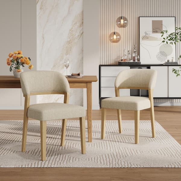 Mona Modern Natural plus Beige Polyester Upholstered Dining Chairs with Solid Wood Frame, Set of 2
