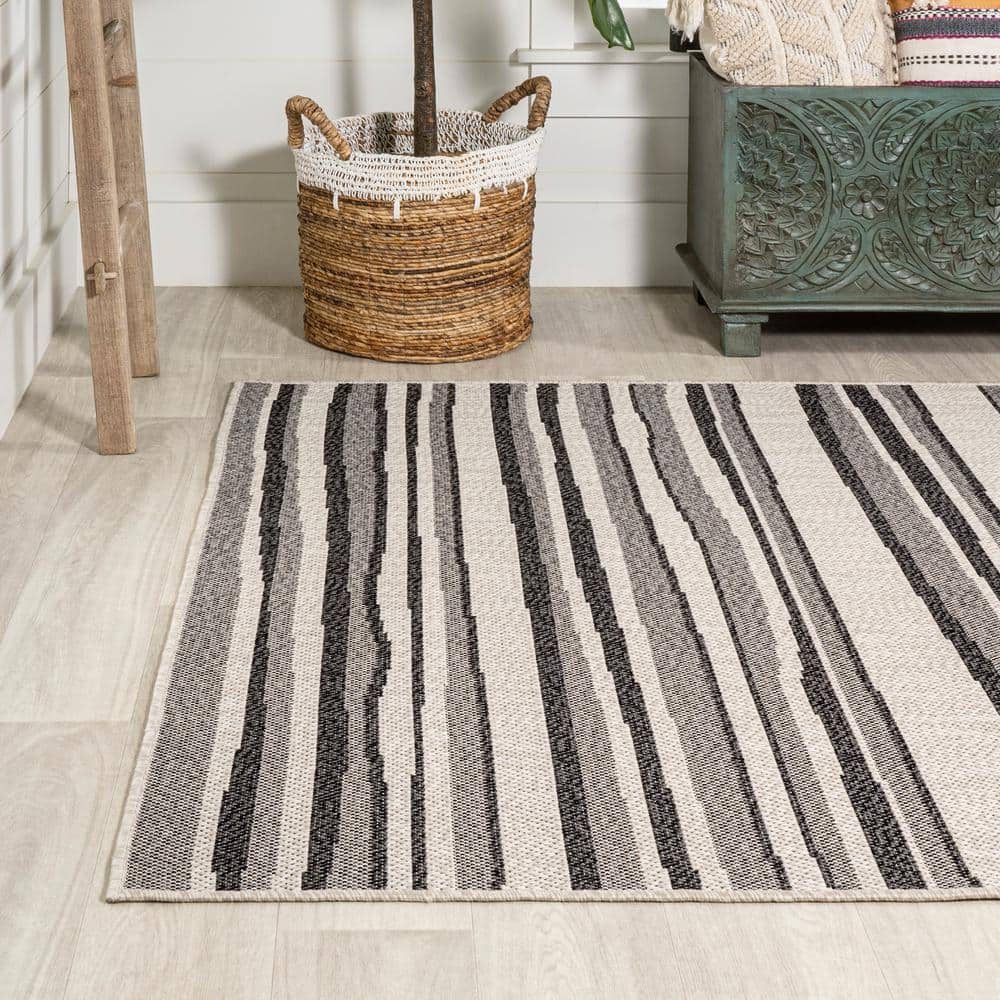63" Gray Stripe Synthetic Rectangular Washable Rug