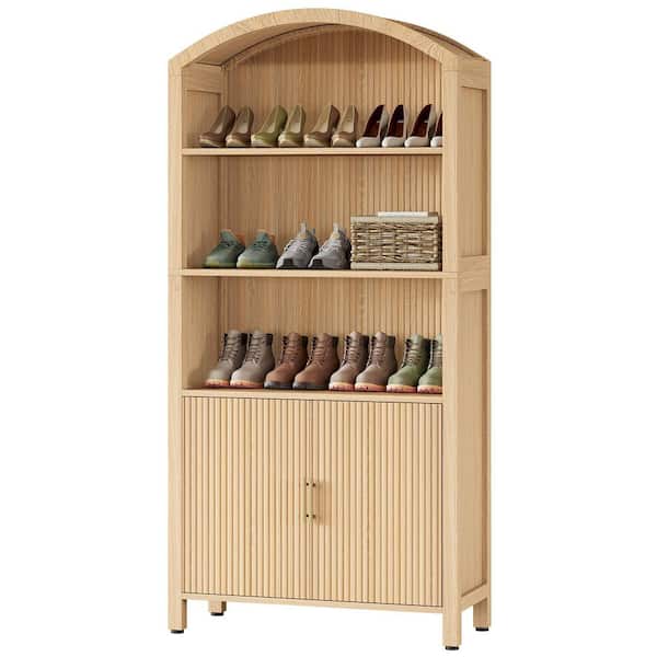 BYBLIGHT Lauren H Wood Rustic Brown Arched Shoe Storage