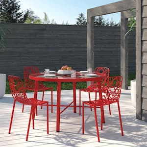Red Devon Modern Outdoor Patio Stackable Aluminum Outdoor Dining Chair (Set of 4)