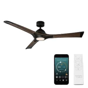 Woody 60 in. Smart Indoor/Outdoor 3-Blade Ceiling Fan Bronze Dark Walnut with 3000K LED and Remote Control