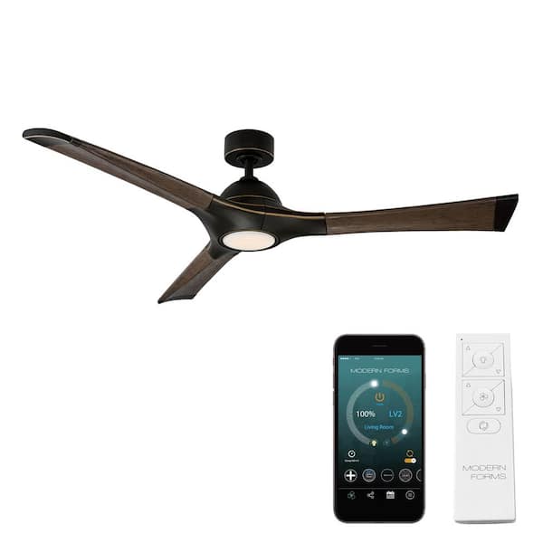 Modern Forms Woody 60 in. Smart Indoor/Outdoor 3-Blade Ceiling Fan Bronze Dark Walnut with 3000K LED and Remote Control