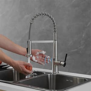 Touchless Kitchen Sink Faucet With Pull Down Sprayer Commercial Single Handle Sensor Automatic Brass Taps Brushed Nickel