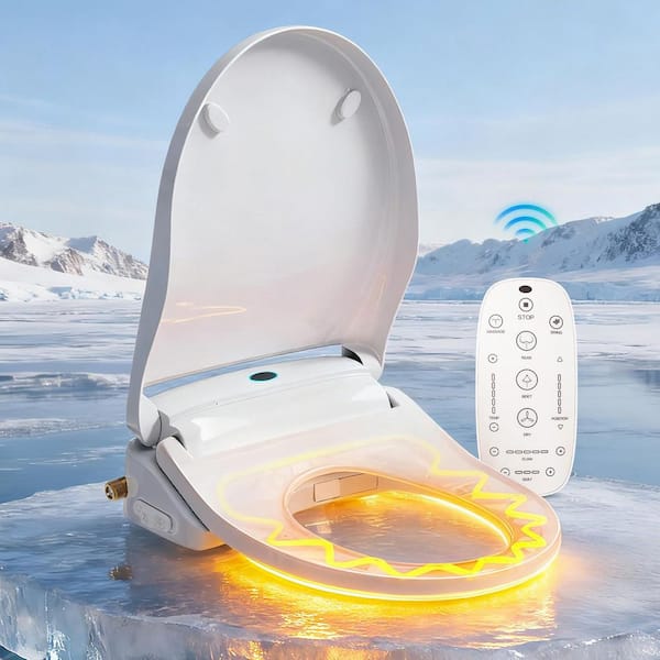 Electric Heated Bidet Seat for Round Toilet with soft close Lid in. White