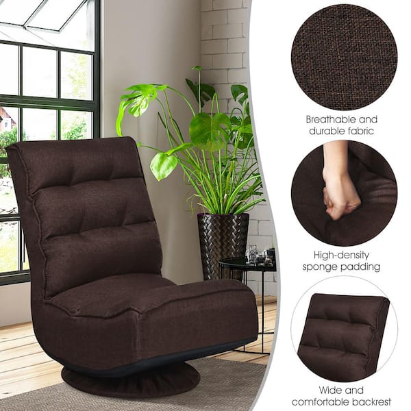 Brown 360° Swivel Floor Gaming Chair 6-Position Folding Lazy Sofa Bench  32.5 in. x 23 in. x 29.5 in.