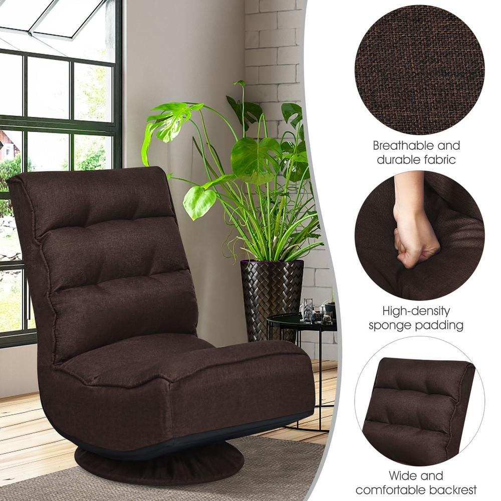 Dark Brown Plush Fabric 360° Swivel Floor Chair