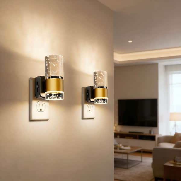 Modern Plug-in LED Night Light 2-Pack, Dimmable Acrylic Wall Sconce with Sensor, 3000K Warm Glow, 0-100LM