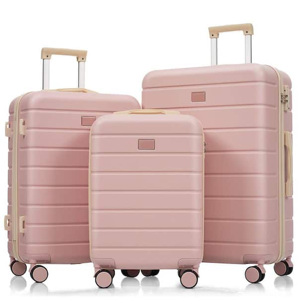 Qualler 3-Piece Pink ABS Travel and TSA Lock Suitcase Luggage Set Qualler 3-Piece Pink ABS Travel and TSA Lock Suitcase Luggage Set