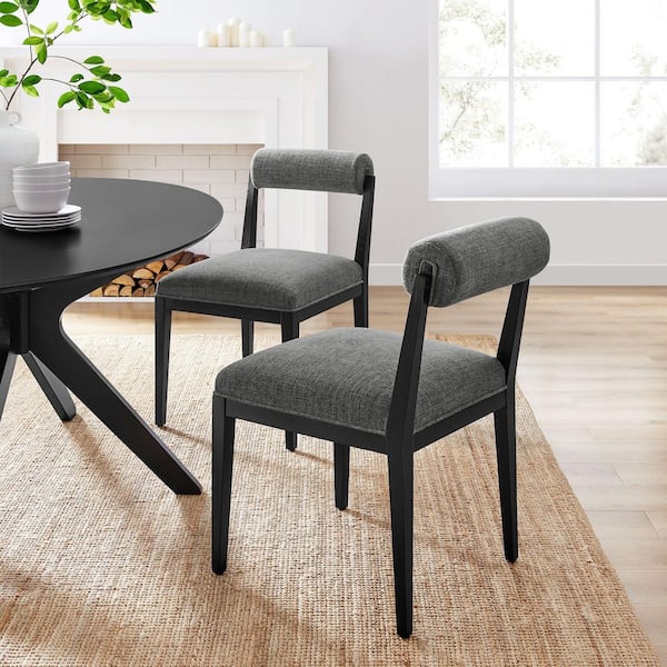 Kai Upholstered Dining Chair with Wood Legs in Charcoal Black