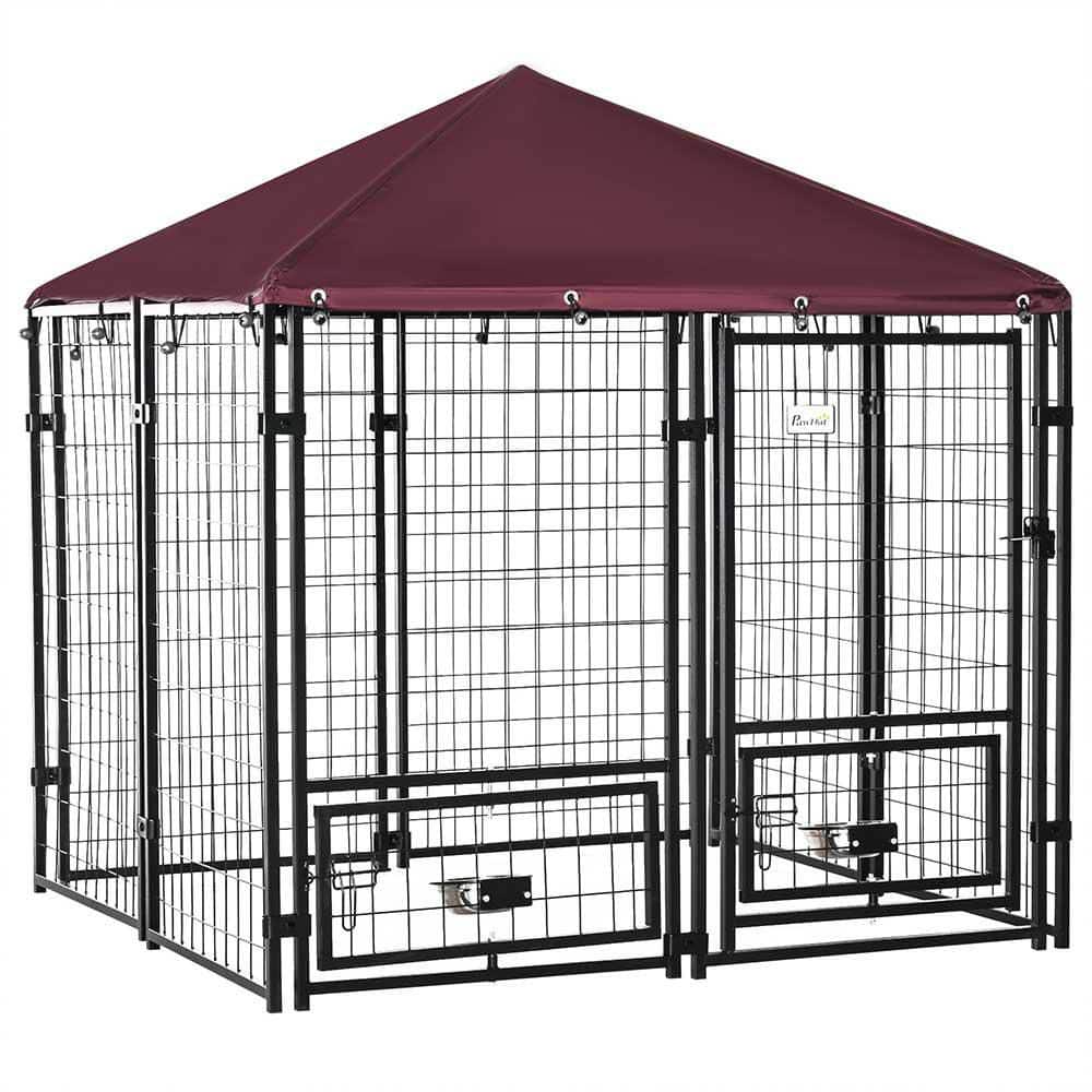 60.25 in. H Metal Garden Fence Outdoor Dog Kennel with Rotating Bowls, Walk-in Playpen, and UV-Resistant Canopy price history on PriceWatchPro