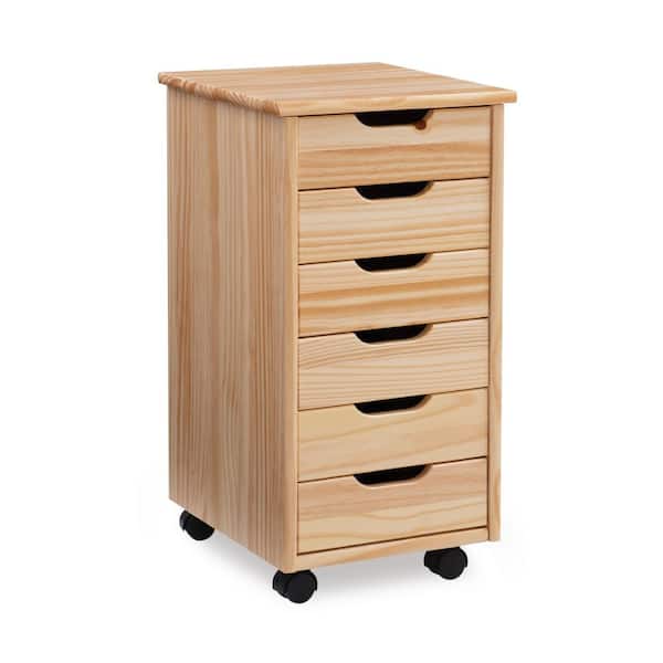 Linon Home Decor Mcleod Natural 6 Drawer Rolling Storage Organizational Cart