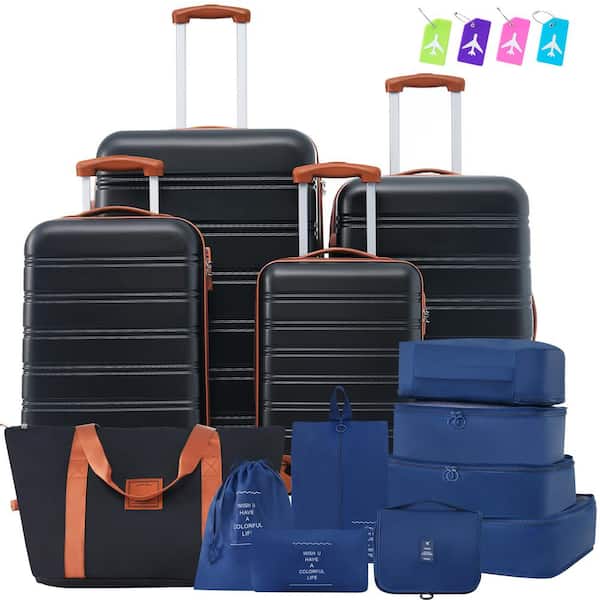 Merax 5-Piece Black Brown Expandable ABS Hardshell Spinner 16 in. 20 in. 24 in. 28 in. Luggage Set Travel Bag, TSA 8 Bags