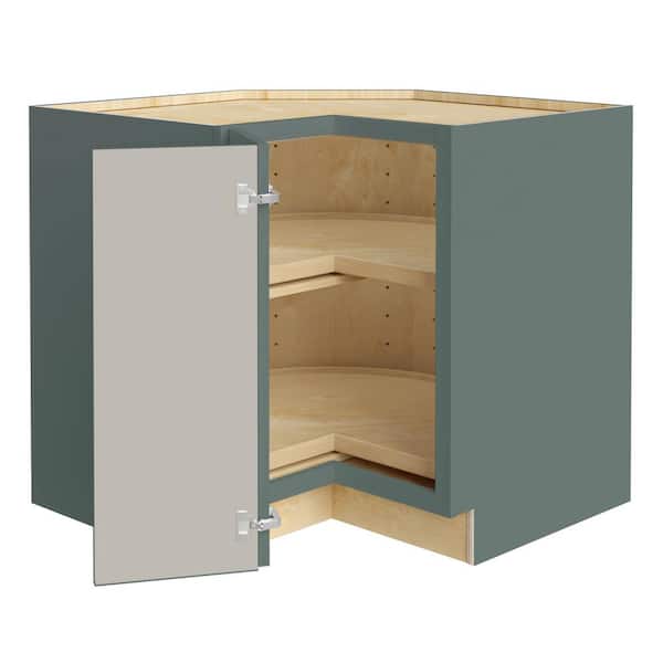 Washington 36 in. W x 24 in. D x 34.5 in. H Assembled Plywood Corner Kitchen Cabinet in Verdant Green with Lazy Susan LH