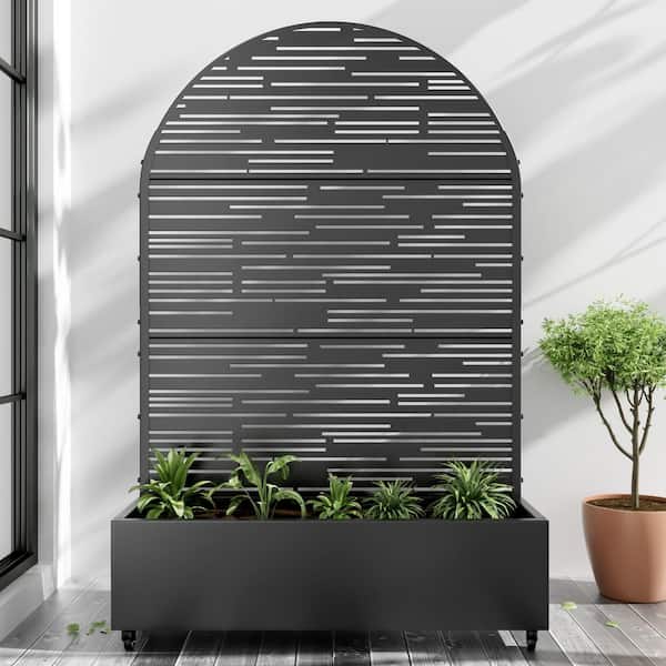 Dovelina Large 47 in. x 72 in. Arched Black Metal Raised Garden Bed Planter Box with Trellis and Caster