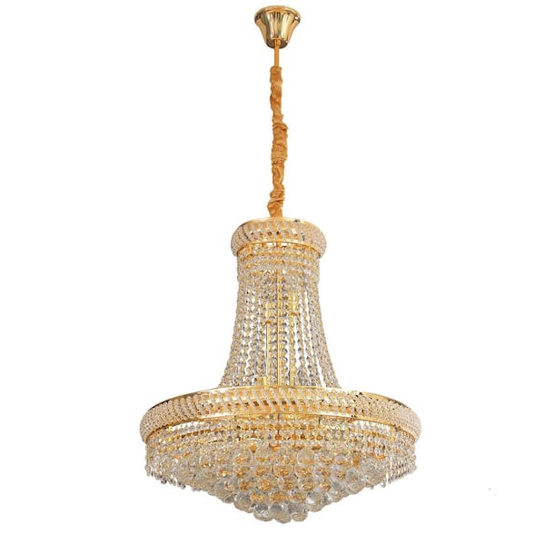 OUKANING 14-Light Golden France Empire Style Modern K9 Crystal Raindrop Chandelier