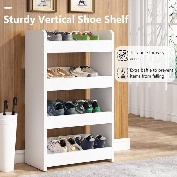 Shoe Rack Storage Cabinet Organiser 4-Tier Wooden Furniture Brown/White UK 