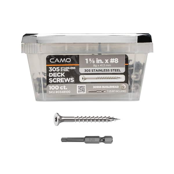 CAMO #8 x 1-5/8 in. 305 Stainless Steel Premium Star Torx Drive Bugle-Head Deck Screws (100-Count)