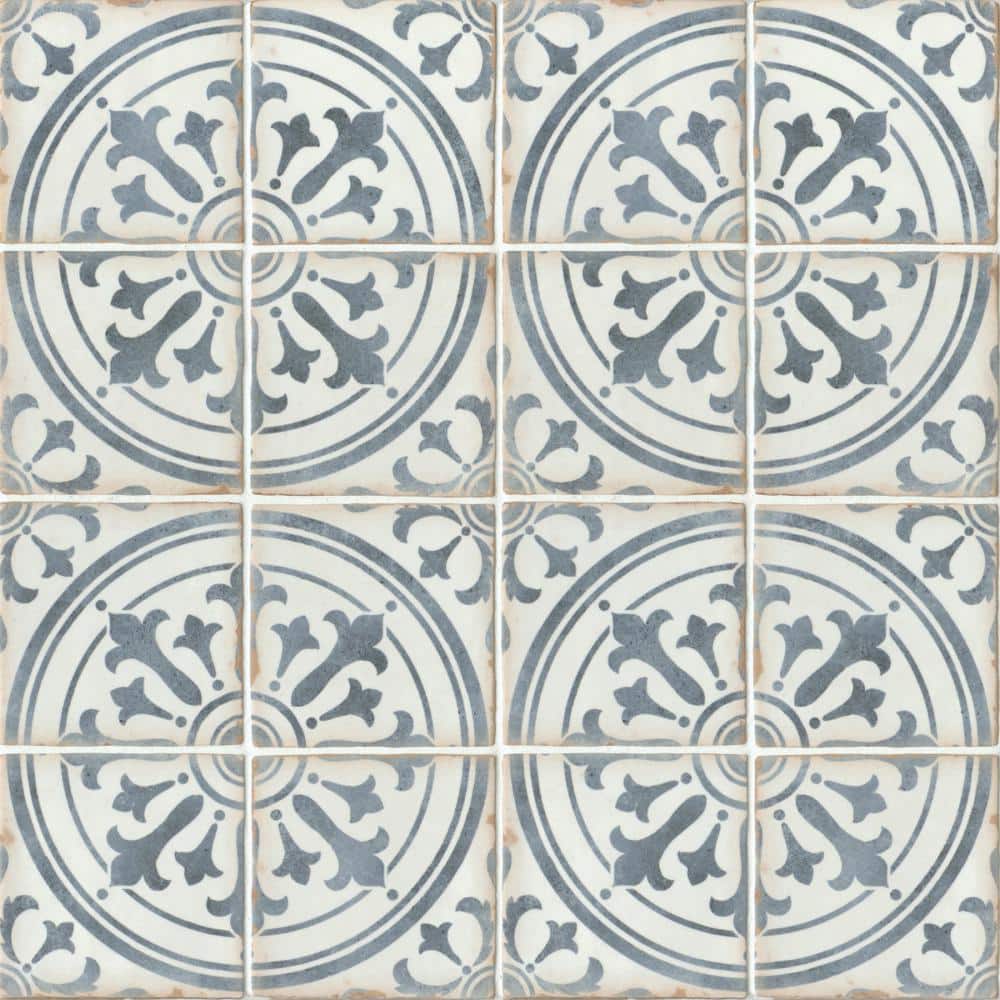 Casablanca 5" x 5" Blue and White Ceramic Patterned Tile