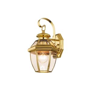 Monterey 12.5 in. 1-Light Solid Polished Brass Outdoor Wall Lantern Sconce