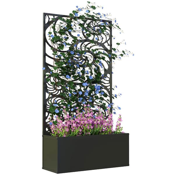 Outsunny Steel Raised Garden Bed with Trellis, Freestanding or Wall Mounted Raised Flower Bed