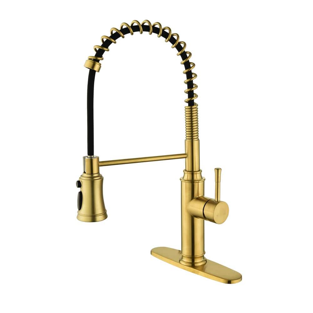 UPIKER Single Handle Pull Down Sprayer Kitchen Faucet With Deckplate   Brushed Gold Pull Down Kitchen Faucets Up2310kfbg0013 64 1000 