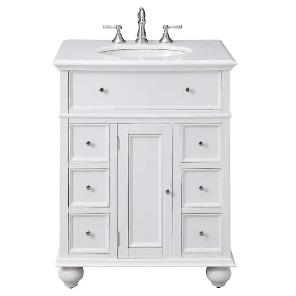 Home Decorators Collection Hampton Harbor 28 in. W x 22 in. D x 35 in. H Bath Vanity in White with White Marble Vanity Top