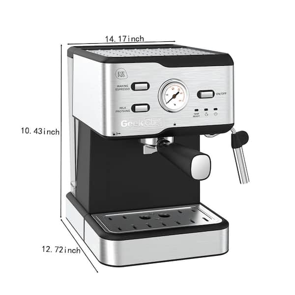 Amucolo 2-Cup Stainless Steel 20-Bar Espresso Machine with ESE Pod Filter, Milk Frother Steam Wand, Thermometer, Water Tank, Silver