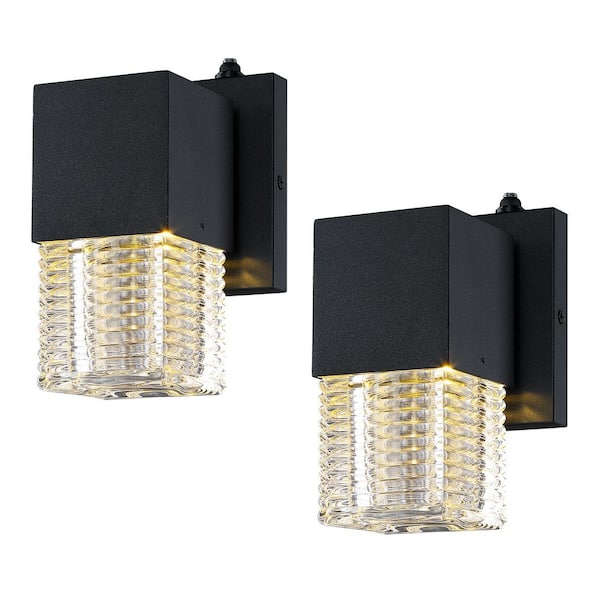 7.3 in. Dusk to Dawn Black Outdoor LED Wall Sconce Light Set of 2