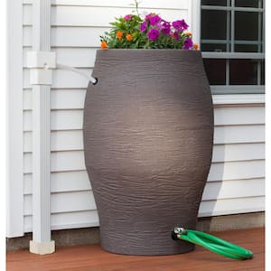 50 Gal. Earth Brown Water Urn Flat-Back Rain Barrel with Integrated Planter and Diverter Kit