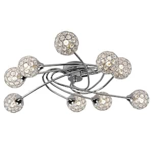 Providence 27.56 in. 9-Light Chrome Flush Mount with Crystal Shade