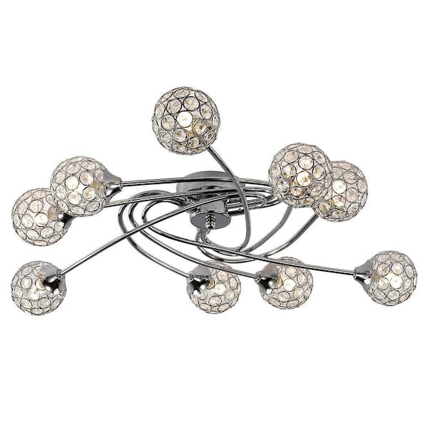Maxax Providence 27.56 in. 9-Light Chrome Flush Mount with Crystal Shade