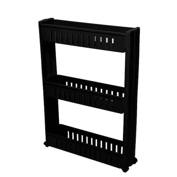 3-Tier Slim Slide Out Storage Cart in Matte Black