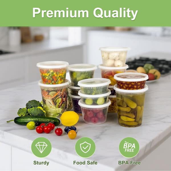 Numhew 60 Piece BPA-Free Leak-Proof Plastic Deli Containers Set, 32oz, 16oz, 8oz Clear Food Storage with Lids, for Soup Freezer